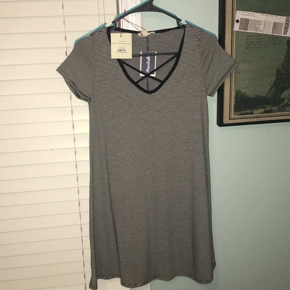 t-shirt dress with criss-cross detail